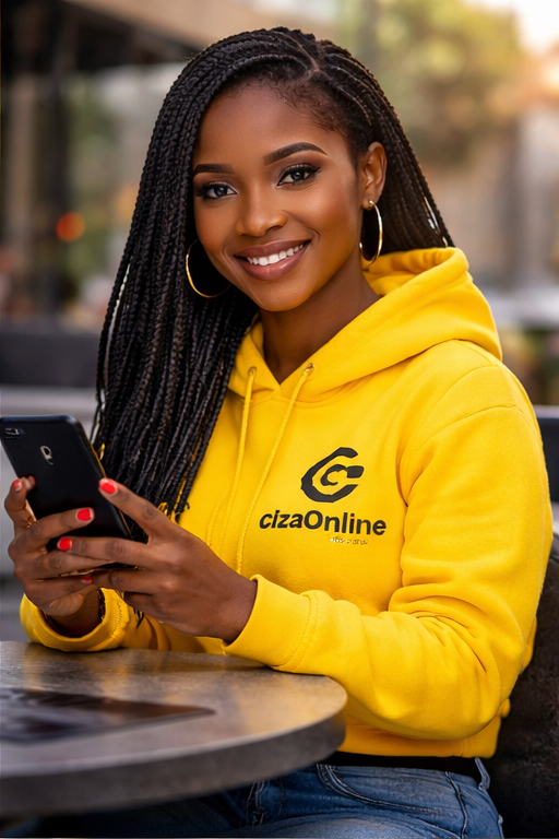 Ambassadrice CizaOnline utilisant son smartphone